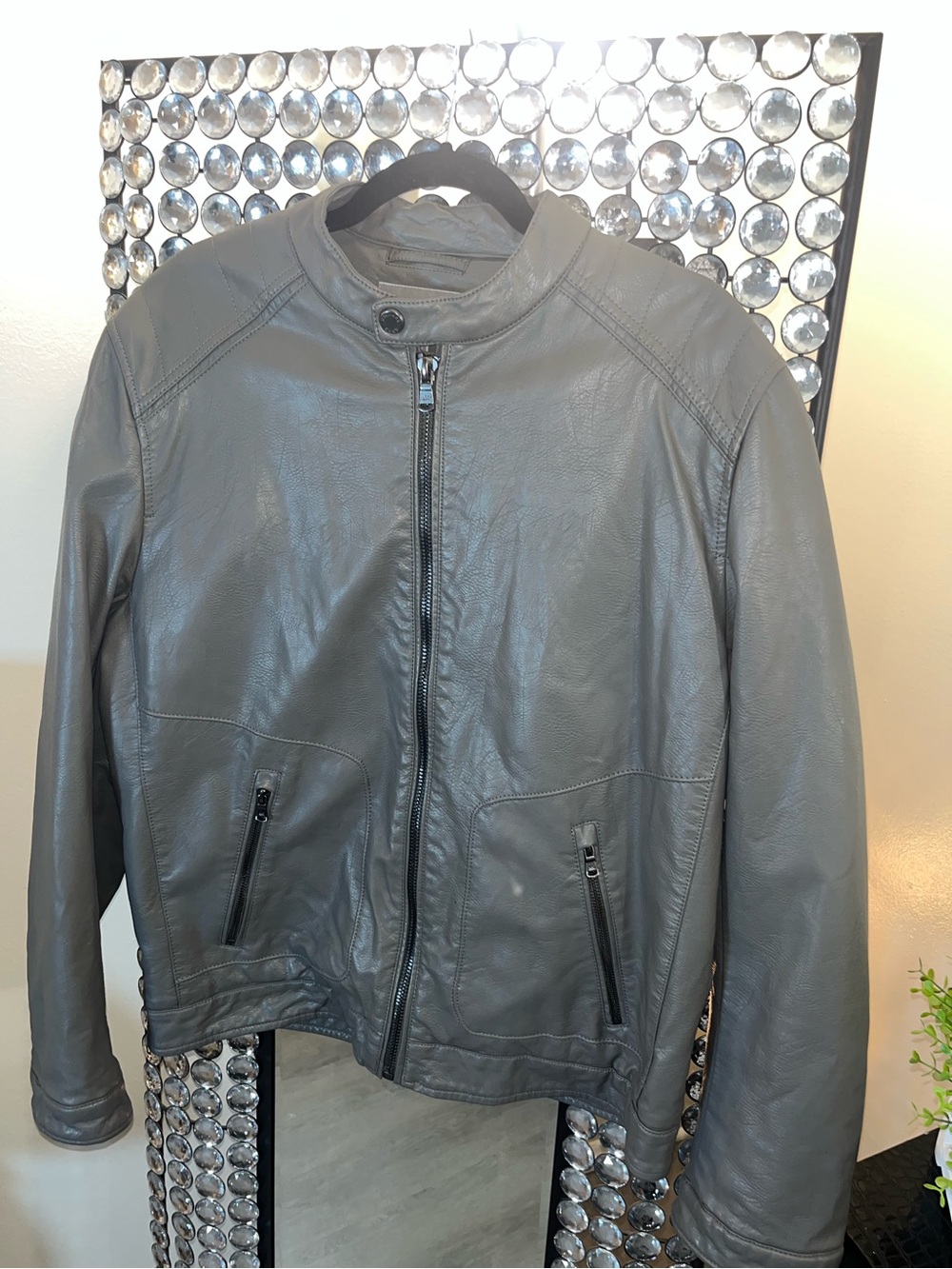 Men’s grey faux leather biker jacket from Michael Kors size Medium